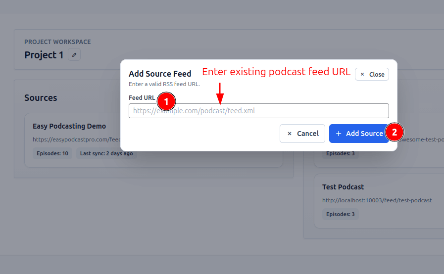 Add source podcast feed