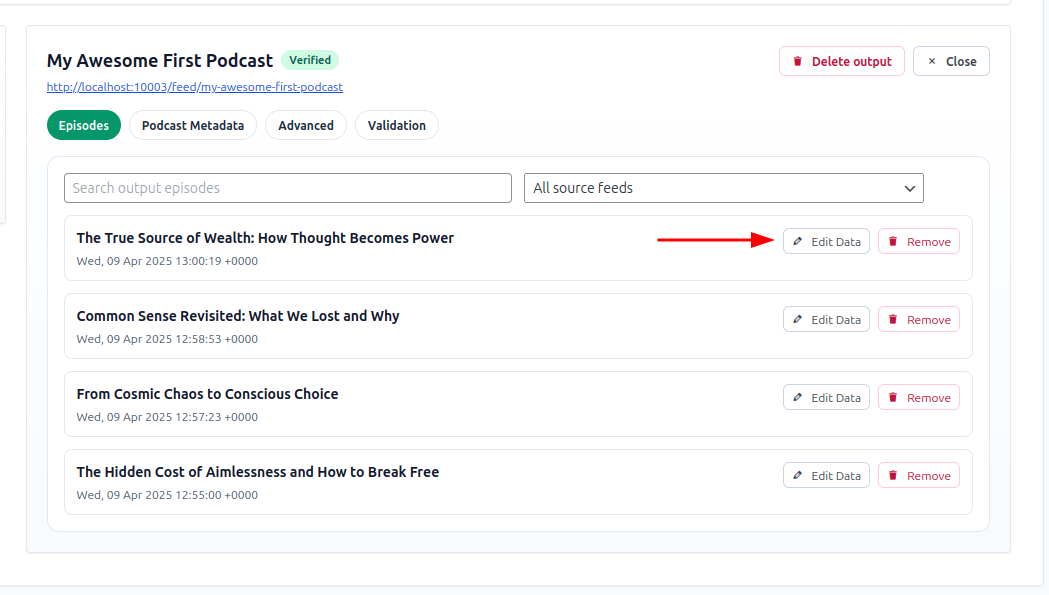 Select episode to edit