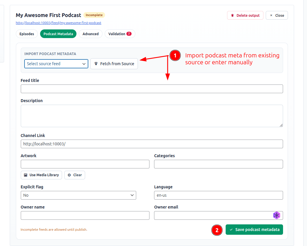 Add output podcast metadata details